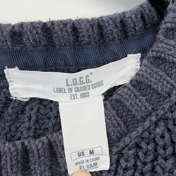 H&M Crochet Knit Short Sleeve Sweater Top 100% Cotton Navy Blue Medium - Picture 3 of 3